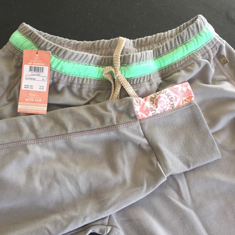 Maaji Gray Track Joggers with Mint Trim and Pink Floral Accent NWOT